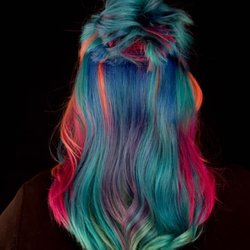 The complexity of this mermaid hair! I am honored to have this level of art in my hair!!! Dylan is amazing. Style and picture by Kat!
