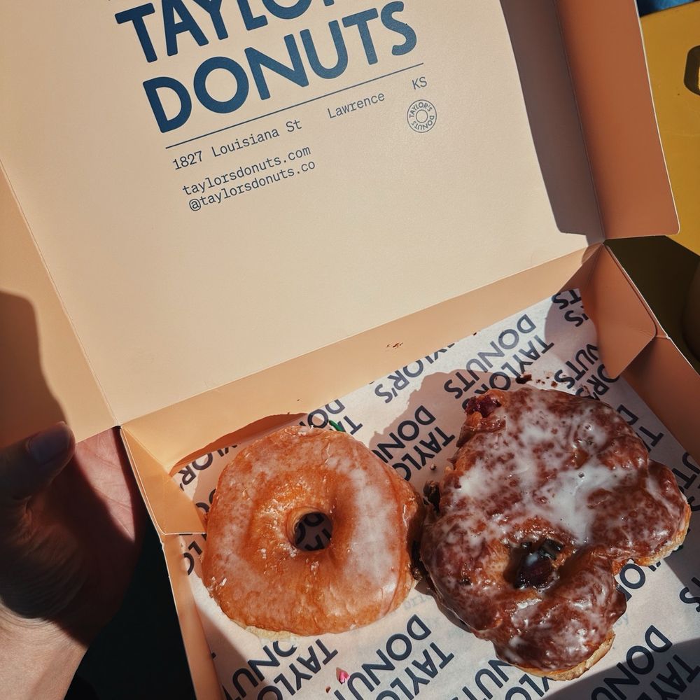 Taylor's Donuts - Plain glazed and rhubarb fritter. - Coffee & Tea Near Me - Lawrence, Kansas
