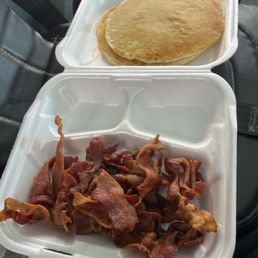 2 huge pancakes and a side of bacon 2 huge pancakes and a side of bacon