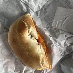 Bacon egg and cheese bagel sandwich