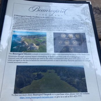 Beauregard Vineyards - Menu - Wineries Near Me - Bonny Doon, California
