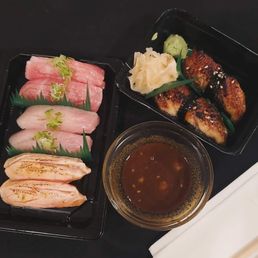 Seared salmon, yellowtail, fatty tuna, unagi.