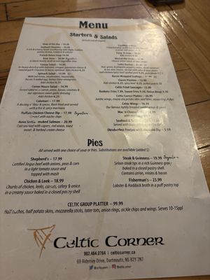 Menu photo 2 Celtic Corner Public House Dartmouth, NS