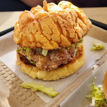 Bopomofo Cafe - Pineapple bun (polo bao) with crisy fried taiwanese style chicken cutlet - Bubble Tea Near Me - San Gabriel, California