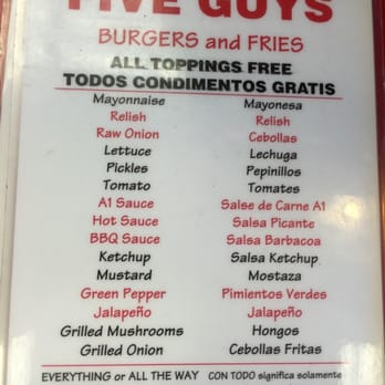 Five Guys - Toppings - Burgers Near Me - Tracy, California