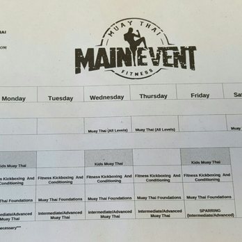 Main Event Muay Thai - Basic weekly schedule - Muay Thai Near Me - Sacramento, California