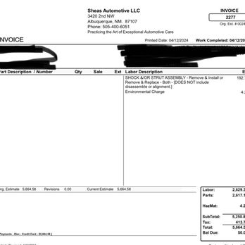 Shea's Auto - Over $5000 for 120 K service and replacement of a cigarette lighter - Auto Repair Near Me - Albuquerque, New Mexico