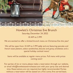 Howlett's Restaurant & Tavern - Christmas Eve Brunch 2022 Announcement