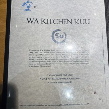 Wa Kitchen Kuu - Front of menu - Japanese Near Me - Portland, Oregon Wa Kitchen Kuu - Front of menu - Japanese Near Me - Portland, Oregon