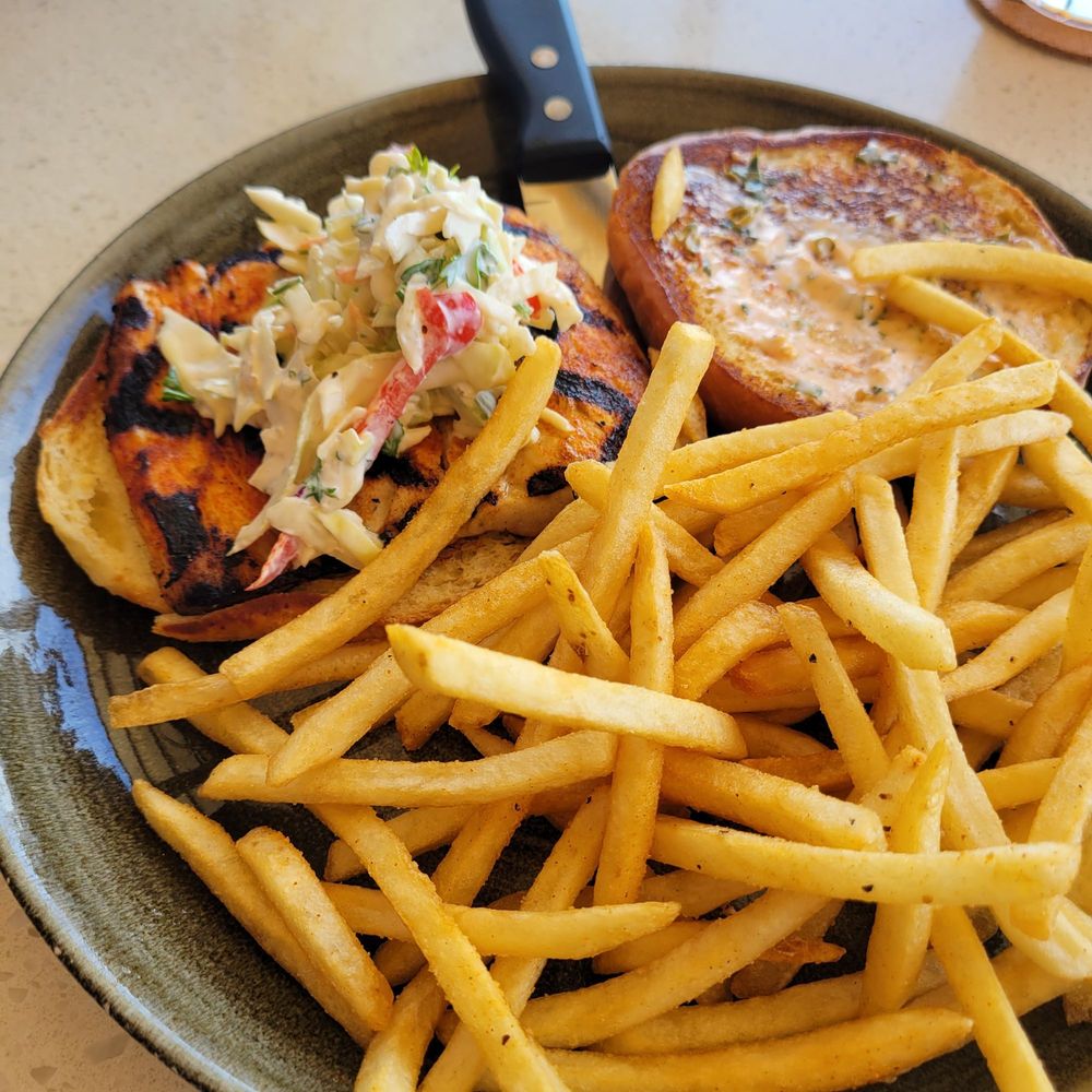Beach House - Salmon burger... with great fries - Bars Near Me - Pompano Beach, Florida Beach House - Salmon burger... with great fries - Bars Near Me - Pompano Beach, Florida