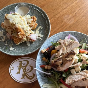 Bar Riva - Parmesan Garlic Chicken Tenders and Greek Salad with grilled chickens. - Pubs Near Me - Lake Buena Vista, Florida