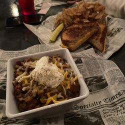 Bandana's Bar and Grill - Chili and grilled cheese sandwich with homemade chips