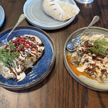 Imad’s Syrian Kitchen - Baba ganoush (left) pita (top) - Syrian Near Me - London, XGL Imad’s Syrian Kitchen - Baba ganoush (left) pita (top) - Syrian Near Me - London, XGL