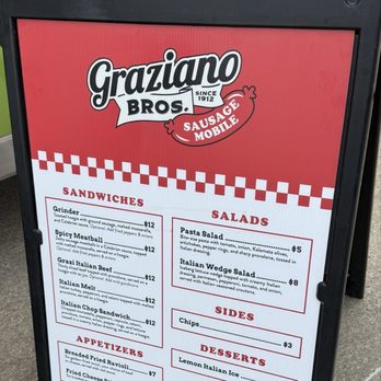 Graziano Brothers - Graziano Bros. Sausage Mobile menu.  05/19/2026. - Grocery Near Me - Des Moines, Iowa