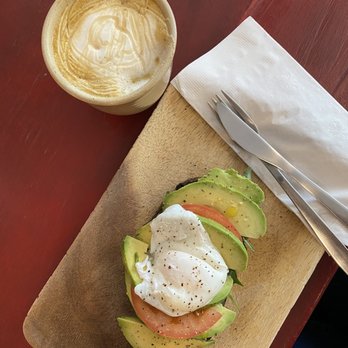 Puroast Coffee - Avocado toast with a golden latte - Coffee & Tea Near Me - Miami, Florida