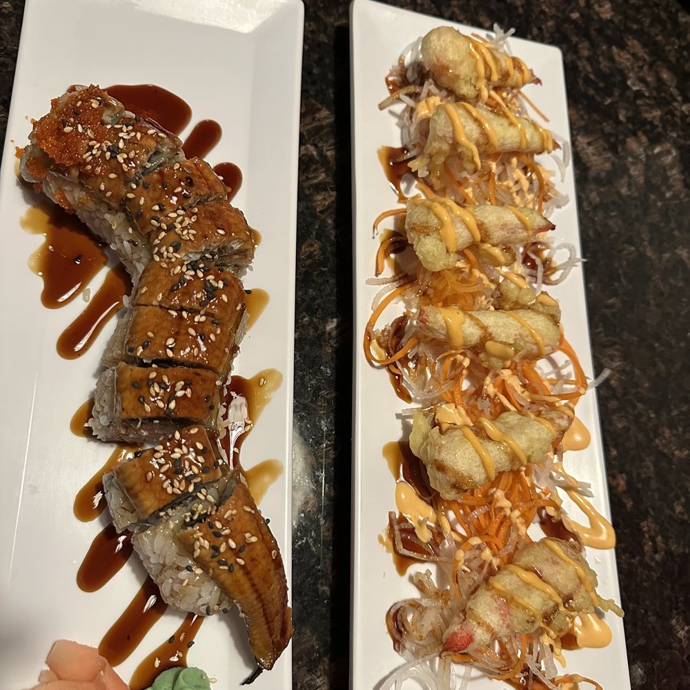 Bejo - On the left is the dragon roll and on the right is the crab tempura - Japanese Near Me - Cheyenne, Wyoming Bejo - On the left is the dragon roll and on the right is the crab tempura - Japanese Near Me - Cheyenne, Wyoming