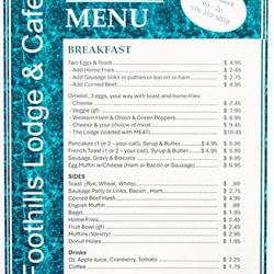 Foothills Lodge & Cafe - Breakfast menu