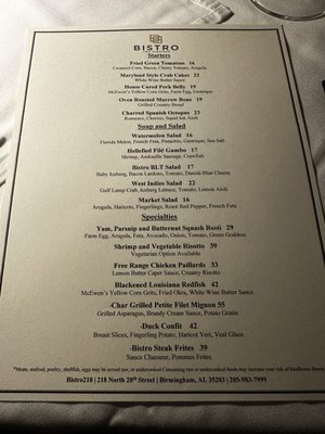 Menu photo 1 Bistro 218 Birmingham, AL