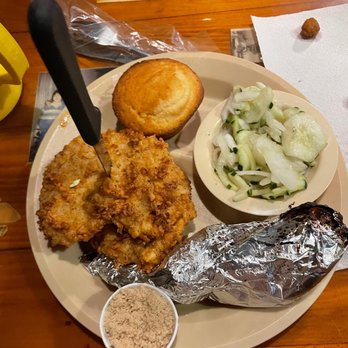 Lambert's Cafe - TWO country fried pork chops, cucumbers and onions and sweet potatoes. The BEST pork chops I've EVER had and I'm from the Deep South! - Seafood Near Me - Foley, Alabama Lambert's Cafe - TWO country fried pork chops, cucumbers and onions and sweet potatoes. The BEST pork chops I've EVER had and I'm from the Deep South! - Seafood Near Me - Foley, Alabama