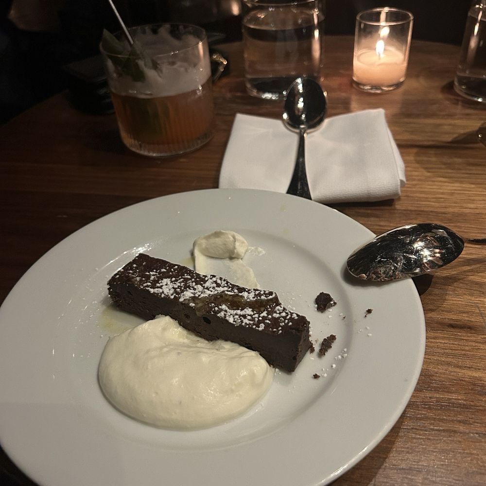 Deep Dive - Flourless brownie with shiso crema - Speakeasies Near Me - Seattle, Washington Deep Dive - Flourless brownie with shiso crema - Speakeasies Near Me - Seattle, Washington