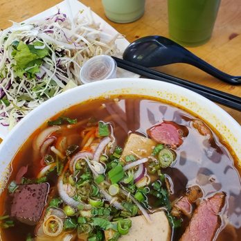 Pho 54 - Bun Bo Hue Special, soy milk and pennyworth drink. - Vietnamese Near Me - Houston, Texas