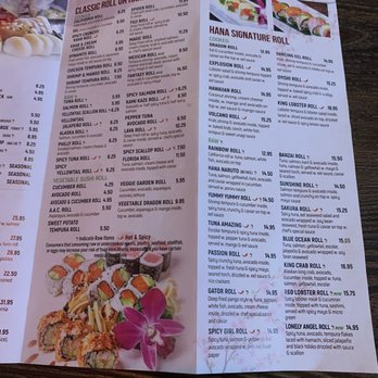 Hana - Menu - Sushi Bars Near Me - Gainesville, Florida Hana - Menu - Sushi Bars Near Me - Gainesville, Florida