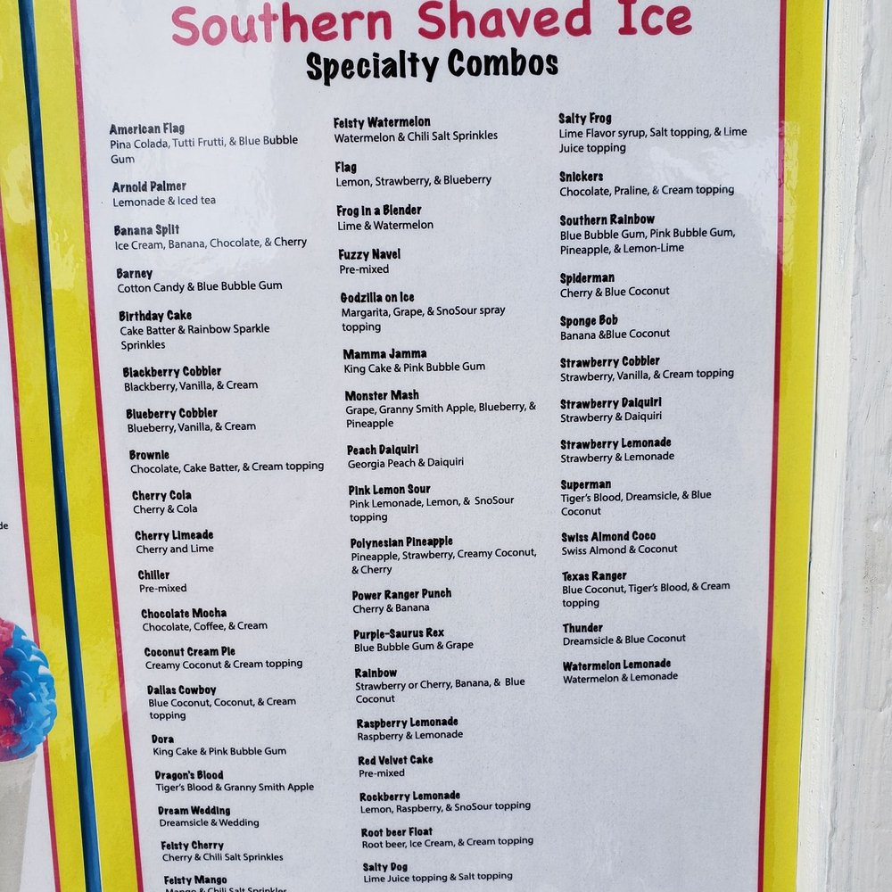 Southern Shaved Ice - Flavor descriptions - Shaved Ice Near Me - Carrollton, Texas Southern Shaved Ice - Flavor descriptions - Shaved Ice Near Me - Carrollton, Texas
