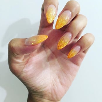 Gradient Nail - Orange Glitter Nails by Lilly - Nail Salons Near Me - Honolulu, Hawaii