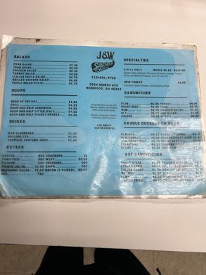Menu photo 2 J & W Sandwich Shoppe Cincinnati, OH Menu photo 2 J & W Sandwich Shoppe Cincinnati, OH