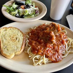 Goodwood Grill - Spaghetti and Meatballs: the Thursday Lunch Special. Includes the salad & bread but not the drink.