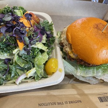 ChagaRoot - Chaga Mac Burger & Side Salad with Caesar Dressing - Burgers Near Me - Las Vegas, Nevada