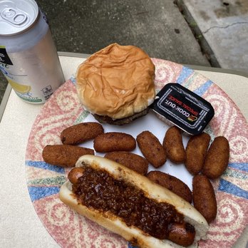 Cook Out - Chili Dog / Carolina Burger and Hush Puppies May 25, 2020 - Fast Food Near Me - Charlotte, North Carolina