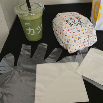 Katsu Burger - To go order came with gloves - Burgers Near Me - Santa Clara, California Katsu Burger - To go order came with gloves - Burgers Near Me - Santa Clara, California