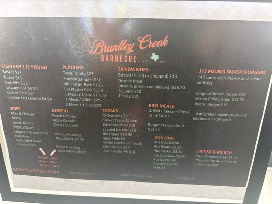 Menu photo 1 Brantley Creek Barbecue  Odessa, TX