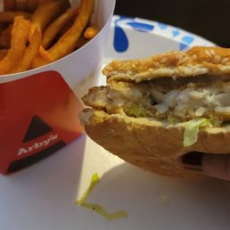 Curly fries and the crispy fish sandwich