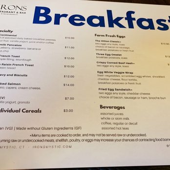 The Irons Restaurant and Bar - Breakfast Menu! - New American Near Me - Mystic, Connecticut The Irons Restaurant and Bar - Breakfast Menu! - New American Near Me - Mystic, Connecticut