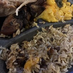 Hilltop Caribbean Grill - Jerk chicken rice and peas with Mac And Cheese Side