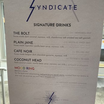 Syndicate - Signature drinks menu - Bakeries Near Me - Sierra Madre, California