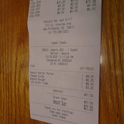 Bobcats Bar and Grill - Final tab - lunch #2.