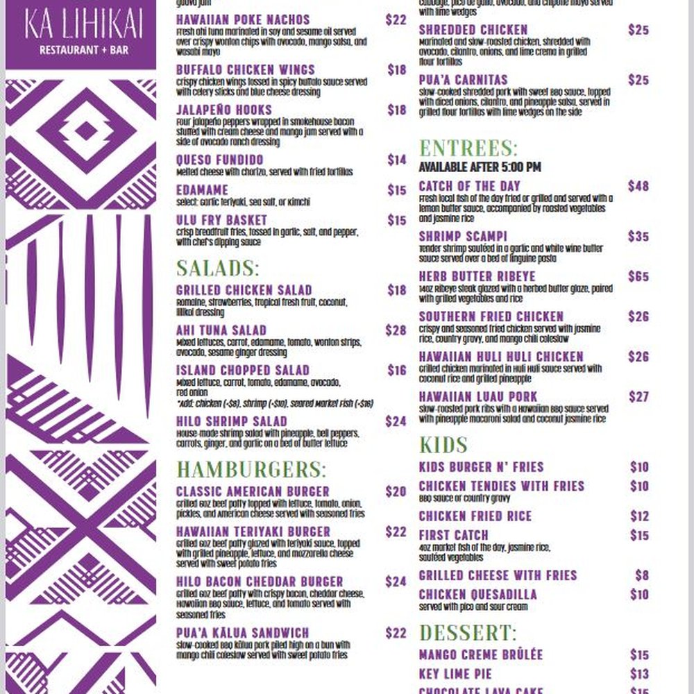 Ka Lihikai - Menu - Cocktail Bars Near Me - Hilo, Hawaii
