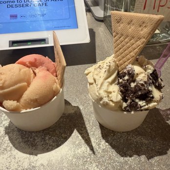 Dolce Spazio Dessert Cafe - POG & Strawberry Champagne Sorbet on the left. Oreo Gasmic & Bananas Foster on the right. - Coffee & Tea Near Me - Los Gatos, California