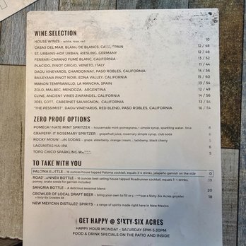 Sixty Six Acres - Wone menu - Cocktail Bars Near Me - Albuquerque, New Mexico