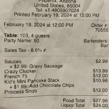 Brunch Snob - Receipt - Breakfast & Brunch Near Me - Phoenix, Arizona Brunch Snob - Receipt - Breakfast & Brunch Near Me - Phoenix, Arizona