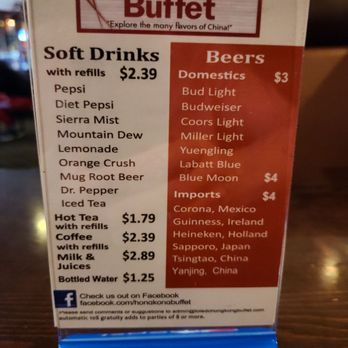 Hong Kong Buffet - Soft Drink And Beer Menu. - Buffets Near Me - Toledo, Ohio