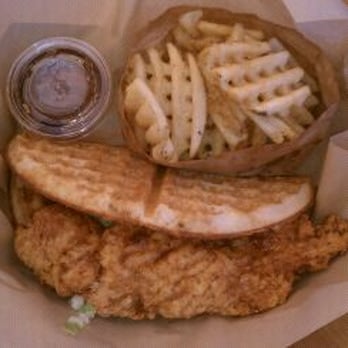 Bruxie - Buttermilk Fried Chicken Waffle with Waffle Fries and Maple Syrup - Sandwiches Near Me - Orange, California