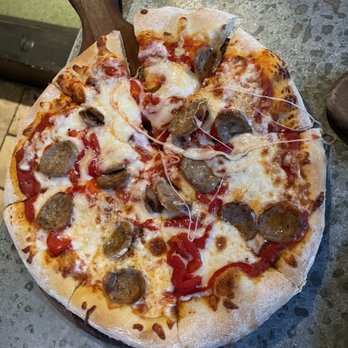 Pinstripes - HH Sausage and Peppers pizza. Delicious crust! Otherwise, a bit bland. Ask for red pepper flakes! - Bowling Near Me - Overland Park, Kansas
