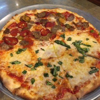Peri Brothers - Half Hell's Kitchen (pepperoni, sausage, meatballs, hot peppers) and half Avenue J (buffaloes and ovoline mozzarella, basil, EVOO) - Pizza Near Me - Raleigh, North Carolina Peri Brothers - Half Hell's Kitchen (pepperoni, sausage, meatballs, hot peppers) and half Avenue J (buffaloes and ovoline mozzarella, basil, EVOO) - Pizza Near Me - Raleigh, North Carolina