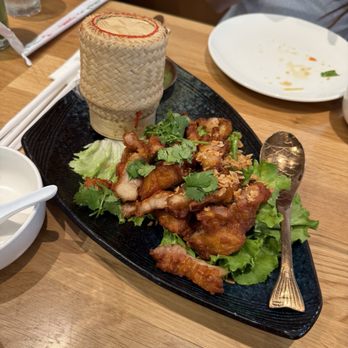 Thai Favorite Cuisine - Moo Tod Rong Rien (Garlic herp pork belly) - Thai Near Me - Tustin, California Thai Favorite Cuisine - Moo Tod Rong Rien (Garlic herp pork belly) - Thai Near Me - Tustin, California