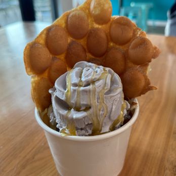 Cauldron Ice Cream - Earl Grey Lavendar Ice Cream with a Bubble Waffle cone in a cup - Ice Cream & Frozen Yogurt Near Me - San Jose, California