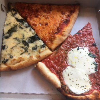 Two Bros Pizzeria - Spinach white, eggplant, plain slice - Pizza Near Me - Levittown, New York